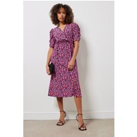 M&Co Women's Wrap Ruched Sleeve Dress in Black | Size: 18