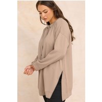 Evans Women's Zip Detail Sweatshirt in Light Beige | Size: 22-24