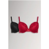 Yours Women's 2 Pack Floral Embroidered Padded Bras in Red | Size: 44F