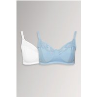 Yours Women's 2 Pack Lace Trim Non-Padded Non-Wired Bralettes in Blue | Size: 42C
