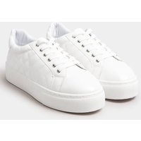 Yours Women's Quilted Design Trainers in White | Size: 5EEE