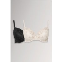 Yours Women's 2 Pack Floral Lace Embroidered Padded Bras in Black | Size: 48G