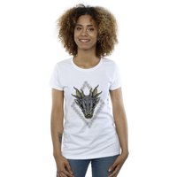 Game Of Thrones Women's Dragon Pattern Cotton T-Shirt in White | Size: XL