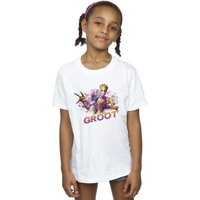 Marvel Girl's Guardians Of The Galaxy Abstract Groot Cotton T-Shirt in White | Size: 5-6 Years