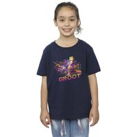 Marvel Girl's Guardians Of The Galaxy Abstract Groot Cotton T-Shirt in Navy | Size: 3-4 Years