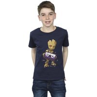 Marvel Boy's Guardians Of The Galaxy Groot Cosmic Tape T-Shirt in Navy | Size: 9 Years