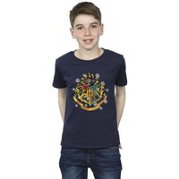 Harry Potter Boy's Christmas Crest T-Shirt in Navy | Size: 7-8 Years