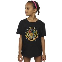 Harry Potter Girl's Christmas Crest Cotton T-Shirt in Black | Size: 7-8 Years