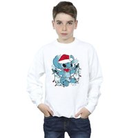 Disney Boy's Lilo & Stitch Christmas Lights Sketch Sweatshirt in White | Size: 9 Years