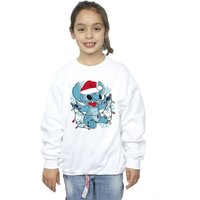 Disney Girl's Lilo & Stitch Christmas Lights Sketch Sweatshirt in White | Size: 7-8 Years