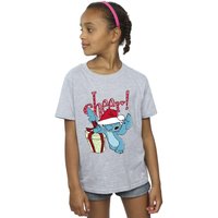 Disney Girl's Lilo & Stitch Cheer Cotton T-Shirt in Grey | Size: 9 Years