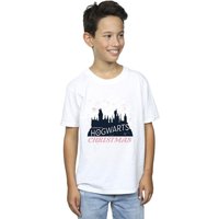 Harry Potter Boy's Hogwarts Christmas T-Shirt in White | Size: 12-13 Years