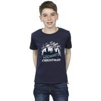Harry Potter Boy's Hogwarts Christmas T-Shirt in Navy | Size: 7-8 Years