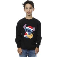 Disney Boy's Lilo & Stitch Christmas Love Biscuit Sweatshirt in Black | Size: 9 Years
