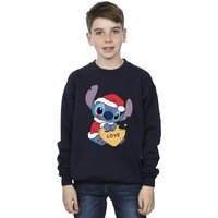 Disney Boy's Lilo & Stitch Christmas Love Biscuit Sweatshirt in Navy | Size: 9 Years