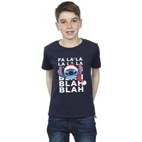 Disney Boy's Lilo & Stitch Christmas Blah Blah Blah T-Shirt in Navy | Size: 9 Years