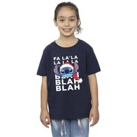 Disney Girl's Lilo & Stitch Christmas Blah Blah Blah Cotton T-Shirt in Navy | Size: 3-4 Years