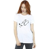 Disney Women's Minnie Mouse Nose Up Cotton Boyfriend T-Shirt in White | Size: Medium