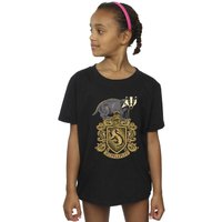 Harry Potter Girl's Hufflepuff Sketch Crest Cotton T-Shirt in Black | Size: 3-4 Years