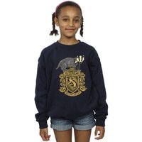 Harry Potter Girl's Hufflepuff Sketch Crest Sweatshirt in Navy | Size: 7-8 Years