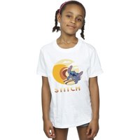Disney Girl's Lilo & Stitch Summer Waves Cotton T-Shirt in White | Size: 7-8 Years