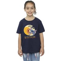 Disney Girl's Lilo & Stitch Summer Waves Cotton T-Shirt in Navy | Size: 5-6 Years