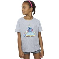 Disney Girl's Lilo & Stitch Reading A Book Cotton T-Shirt in Grey | Size: 9 Years