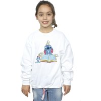 Disney Girl's Lilo & Stitch Reading A Book Sweatshirt in White | Size: 5-6 Years