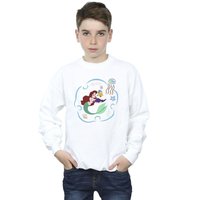 Disney Boy's The Little Mermaid Reading A Book Sweatshirt in White | Size: 9 Years