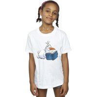 Disney Girl's Frozen Olaf Reading Cotton T-Shirt in White | Size: 9 Years