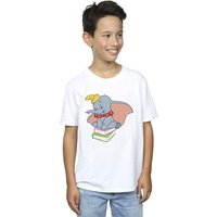 Disney Boy's Dumbo Sitting On Books T-Shirt in White | Size: 7-8 Years