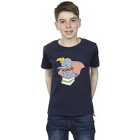 Disney Boy's Dumbo Sitting On Books T-Shirt in Navy | Size: 3-4 Years