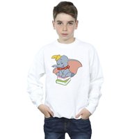 Disney Boy's Dumbo Sitting On Books Sweatshirt in White | Size: 5-6 Years
