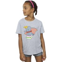 Disney Girl's Dumbo Sitting On Books Cotton T-Shirt in Grey | Size: 9 Years