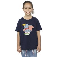 Disney Girl's Dumbo Sitting On Books Cotton T-Shirt in Navy | Size: 3-4 Years