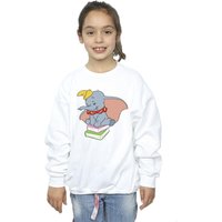 Disney Girl's Dumbo Sitting On Books Sweatshirt in White | Size: 9 Years