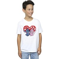 Disney Boy's Lilo & Stitch Hearts T-Shirt in White | Size: 9 Years