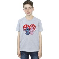 Disney Boy's Lilo & Stitch Hearts T-Shirt in Grey | Size: 9 Years