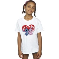 Disney Girl's Lilo & Stitch Hearts Cotton T-Shirt in White | Size: 5-6 Years