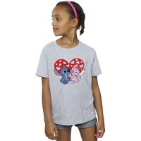 Disney Girl's Lilo & Stitch Hearts Cotton T-Shirt in Grey | Size: 5-6 Years