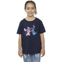 Disney Girl's Lilo & Stitch Kisses Cotton T-Shirt in Navy | Size: 5-6 Years