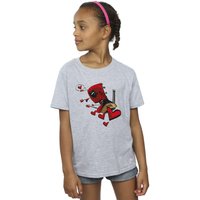 Marvel Girl's Deadpool Love Arrow Cotton T-Shirt in Grey | Size: 9 Years