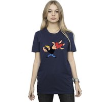 Johnny Bravo Women's Heart Present Cotton Boyfriend T-Shirt in Navy | Size: Large