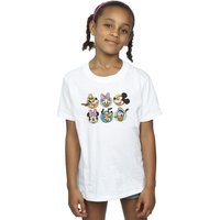 Disney Girl's Mickey Mouse & Friends Faces Cotton T-Shirt in White | Size: 7-8 Years