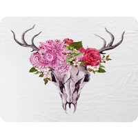 Benjamin Tate Design Deer Animal Skull With Flowers & Feathers Blanket in Natural | Size: 120 cm x 150 cm