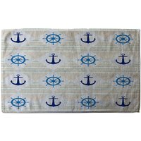 Benjamin Tate Design Nautical Elements On Striped Soft Bath Towel in Blue