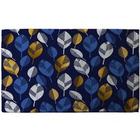Benjamin Tate Design White Blue & Gold Leaves On Navy Soft Bath Towel