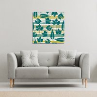 Benjamin Tate Design autumn seamless pattern with leaves on geometric background (Canvas Print) / 61 x 61 x 4cm in Natural | Size: 61 x 61 x 4 cm