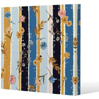 Benjamin Tate Design Beautiful meadow flowers on candy colorful brush stripe (Canvas Print) / 114 x 114 x 4cm in Natural | Size: 114 x 114 x 4 cm