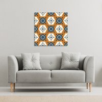 Benjamin Tate Design Rust orange background with gray, navy blue & beige (Canvas Print) / 61 x 61 x 4cm in Natural | Size: 61 x 61 x 4 cm